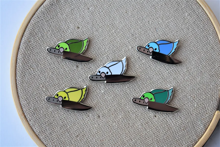 Knife Parrot - Parrotlet Hard Enamel Mini Pin - Blue Green Yellow Turquoise White