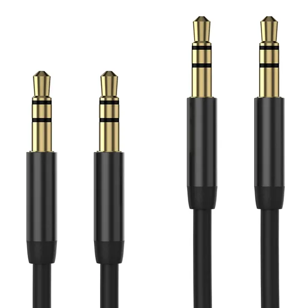 TALK WORKS Aux Cable 3.5mm Audio Cord for Car (2 Pack) 6ft Long Heavy Duty Male to Male Jack Auxiliary Cord Extension Adapter for Apple iPhone, Android for Samsung Galaxy, Headphones, Stereo - Black - Black