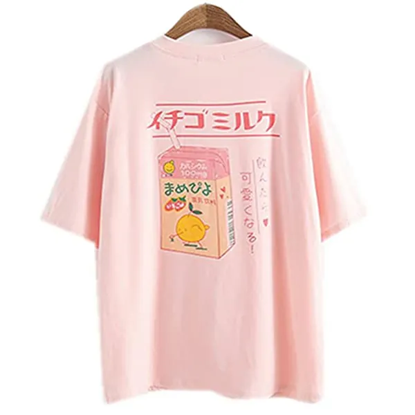 T-shirt kawaii pour fille - Style japonais - Imprimé jus de fruits - En coton - Pour l'été et les adolescents