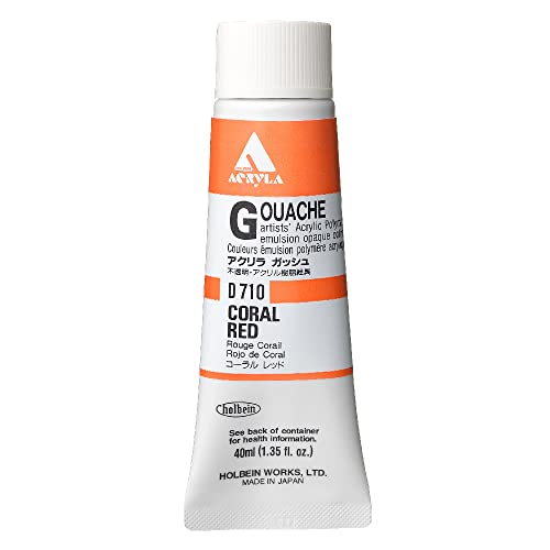 Holbein Acrylic Gouache Artists Acrylic Polymer Emulsion, 40ml Coral Red (D710A)