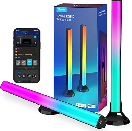 Govee RGBIC LED Lightbar, TV Hintergrundbeleuchtung für 45-70 Zoll, 3 Platzierungsoptionen, LED Lampe funktioniert mit Alexa, steuerbar über App und Kontrollbox für Gaming Weihnachten Deko, Schwarz - Schwarz