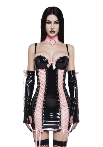 Obsessive Desire Bodycon Dress And Gloves Set | BLK/PNK / XX-Large