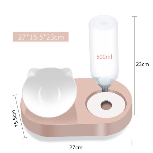 Dog & Cat Food Bowl & Automatic Water Dispenser - Pink