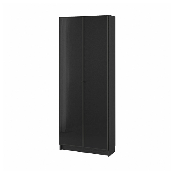 BILLY / HÖGBO Bookcase with glass doors - black oak effect 80x30x202 cm