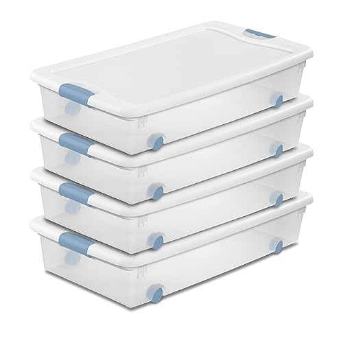 Sterilite 4-Pack Latching Box, Under Bed Storage Bins with Lids, Clear Plastic, 56 Quart - 4 Pack