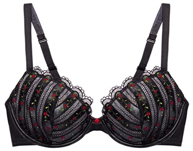 Savage x Fenty Womens Renaissance Rose Unlined Demi Bra - Curvy 38H Black Caviar