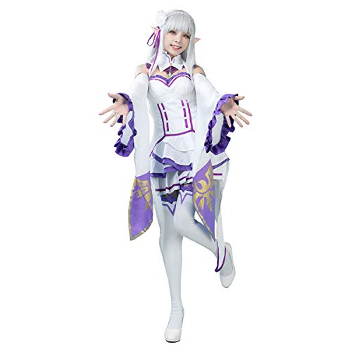 Cosfun Anime Emilia Cosplay Costume Elf Dress Re Zero cosplay Costumes Outfits mp005757 - Medium
