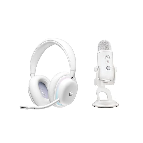 Logitech G735 Kabelloses Gaming-Headset und Blue Yeti Premium-USB-Gaming-Mikrofon Set für Streaming mit exklusiven Streamlabs Designs, kompatibel mit PC/Mac – Weiß - Weiß - G735 + Mikrofon