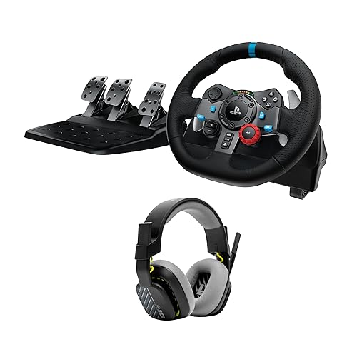Logitech G G29 Driving Force Rennlenkrad und Pedale, Force Feedback, echtes Leder + ASTRO A10 Gen 2 kabelgebundenes Headset – für PS5, PS4, PC, Mac – Schwarz - G29 | G920 + Headset - PlayStation | PC