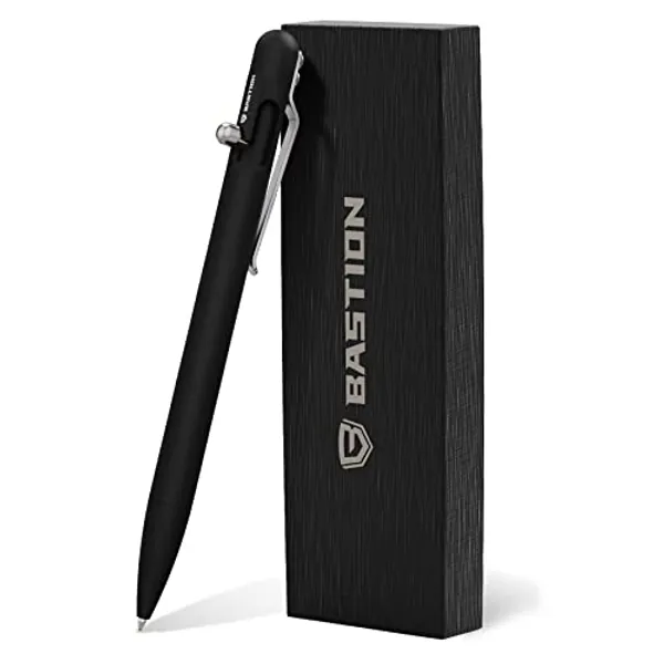 BASTION® Luxury Slim Bolt Action Pen, Lightweight Aluminum EDC Pen with Fine Tip, Professional Ballpoint Pen for School and Work - Black