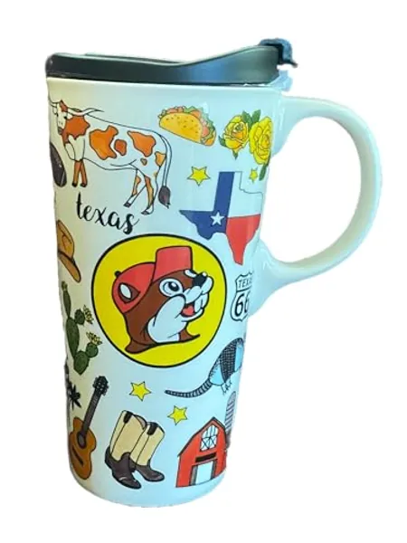 Buc-ee's 17oz ceramic travel mug (17oz, Texas Theme White)