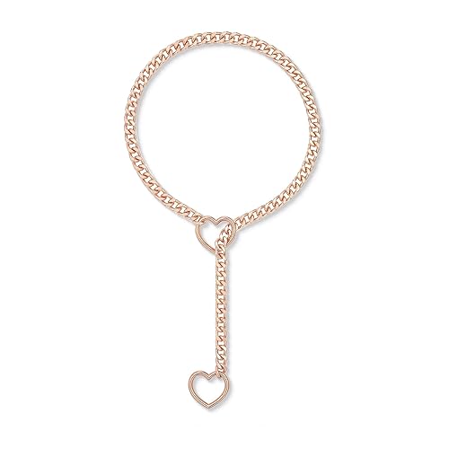 ADEMISHIA Heart O-ring Slip Chain Necklace For Women, Handmade Punk Gothic Cuban Necklace Jewelry Adjustable Lariat Y-Necklace - Rosegold - 24"