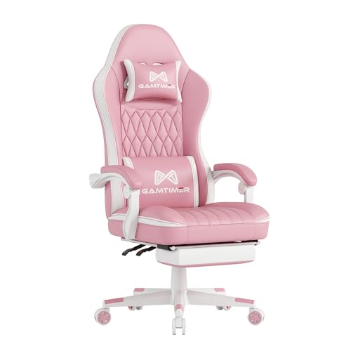 Gamtimer Gaming Chair, Video Game Chair with Footrest and Lumbar Support, Breathable PU Leather, Ergonomic Computer Chair, Height Adjustable with 360° Swivel Chair, silla gamer for Adults (Pink) - Pink