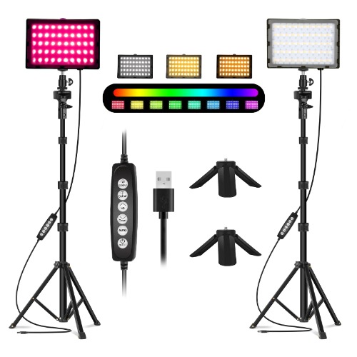 EMART 2 Pcs Lampe Vidéo LED RGB, Éclairage Vidéo USB Portable, Lumiere Photo Dimmable 5500K avec Trépied Réglable pour Éclairage Photo, Lumiere Stream, Photographie, Youtube, Vidéoconférence