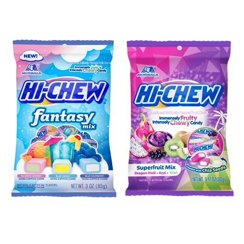 Hi Chew Candy 2 Different Flavors, Fantasy Mix and Berry Mix Fruity Chewy Japanese Candy Variety Pack of 2 (Fantasy & Superfrutis) - Fantasy & Superfrutis
