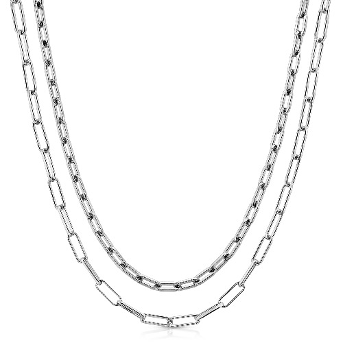 Silver Double Medium & Elongated Link Chain Necklace by eklexic - 18" & 20"