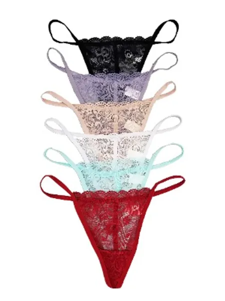 6 Pack Sexy Floral Lace G-String Thong Panties L266