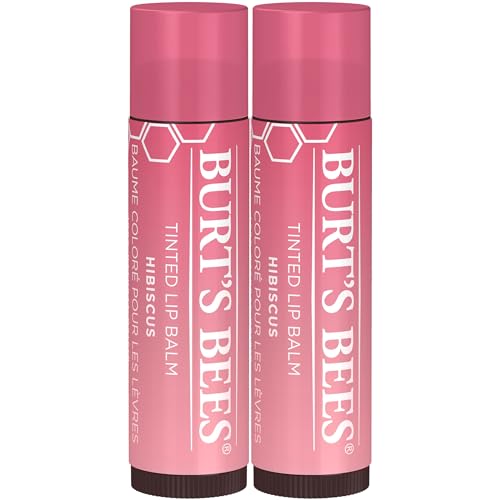 Burt's Bees Lip Tint Balm with Long Lasting 2 in 1 Duo Tinted Balm Formula, Color Infused with Deeply Hydrating Shea Butter for a Natural Looking Buildable Finish, Soft Hibiscus (2-Pack) - Hibiscus