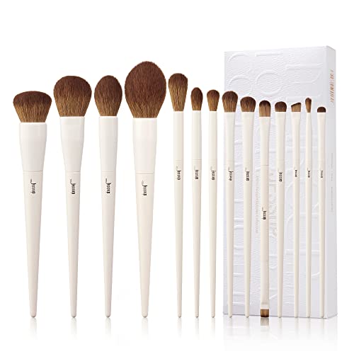 Jessup Makeup Brushes 14Pcs Makeup Brush Set Premium Synthetic Powder Foundation Contour Blush Concealer Eye Shadow Blending Liner Make Up Brush Kit Light Grey T329 - Full Brush Set - A-Light Grey-14pcs
