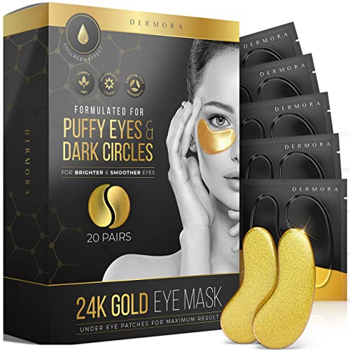 DERMORA Skin Treatment Mask 24K Gold Eye Mask - 20 Pairs Eye Gels - Rejuvenating Treatment for Dark Cirlce,Puffiness,Refresh,Revitalizing,Travel,Wrinkles - Original