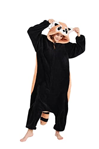DELEY Unisex One Piece Costume Pajamas Animal Adult Onesie Halloween Cosplay Pajamas for Women and Mens Sleepwear - Medium - Brown
