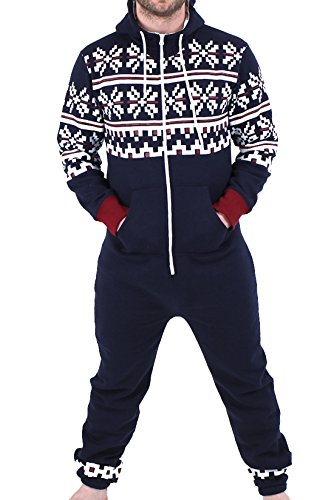 Adult Onesie One-Piece Pajama Jumpsuits Long Sleeve Playsuit with Hood, Non Footed Pajama for Men & Women - Small - Navy