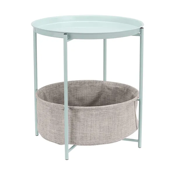 Amazon Basics Round Storage End Table, Side Table with Cloth Basket - Mint Green/Heather Gray, 19 x 18 x 18 Inches - Mint Green
