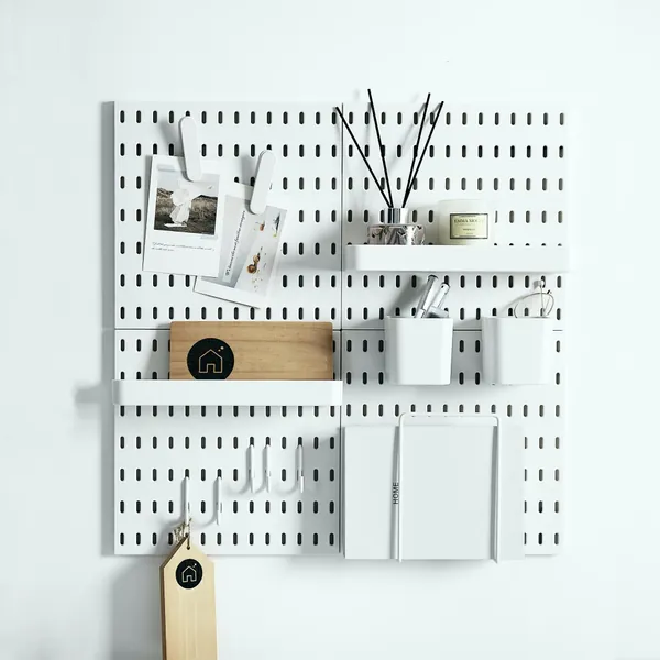 Keepo Pegboard Combination Kit with 4 Pegboards and 14 Accessories Modular Hanging for Wall Organizer, Crafts Organization, Ornaments Display, Nursery Storage, 22" x 22", White | Peg Boards for Walls - 56*56cm White