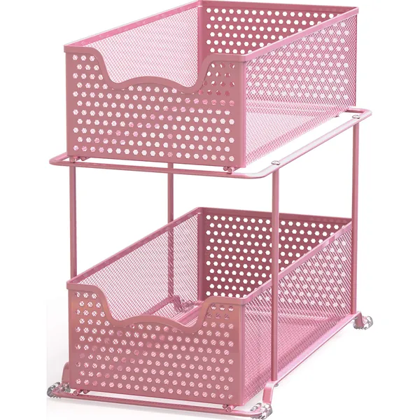 Simple Houseware 2 Tier Sliding Cabinet Basket Organizer Drawer, Pink - Pink
