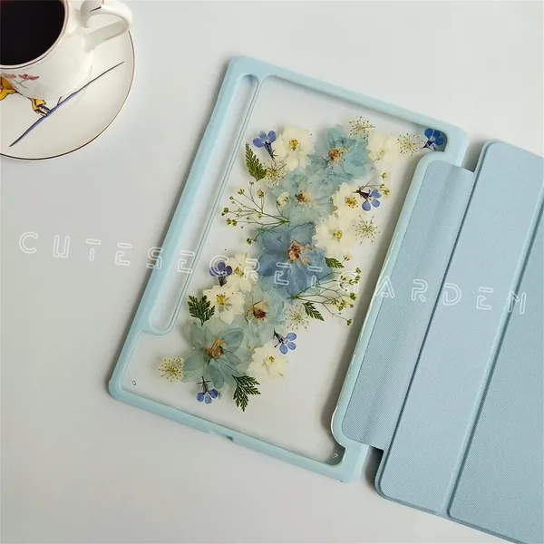 Blue&White Delphinium Tablet Case with apple pencil slot, Air 4 5 10.5 10.9. mini 6 8.3. iPad 7th 8th 9th 10th 10.2. iPad Pro 12.9 Pro 11