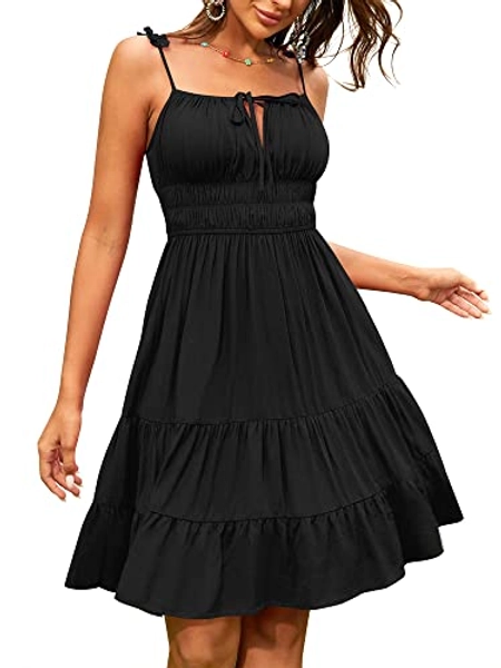 ZAFUL Womens Ruffle Spaghetti Strap Mini Dress Square Neck Sleeveless Smocked Tiered Flowy Sundresses