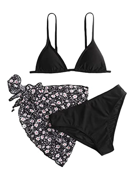 SHENHE Girl's 3 Piece Cute Spaghetti Strap Triangle Bikini Swimsuit with Beach Cover Up