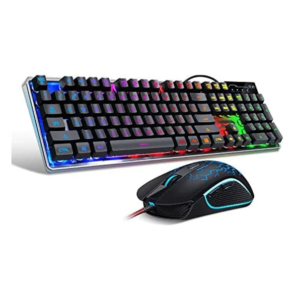 
                            Gaming Keyboard and Mouse Combo, K1 LED Rainbow Backlit Keyboard with 104 Key Computer PC Gaming Keyboard for PC/Laptop
                        