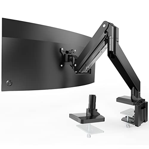 Heavy Duty Monitor Arm for Ultrawide Screens up to 49 inch and 39.6lbs, Premium Aluminum Single Desk Mount Stand with Gas Spring, VESA 75x75/100x100 - Single Arm