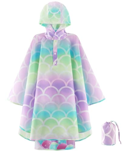 WAWSAM Kids Rain Poncho Reusable Toddler Raincoat Waterproof Rain Jacket for Age 3-15 - 3-5 Years - Purple