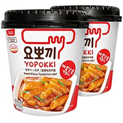 Yopokki Sweet & Mild Spicy Tteokbokki Cup I Korean Topokki Instant Retort Rice Cake (Cup of 2, Sweet & Mild Spicy Flavored Sauce) Korean Snack