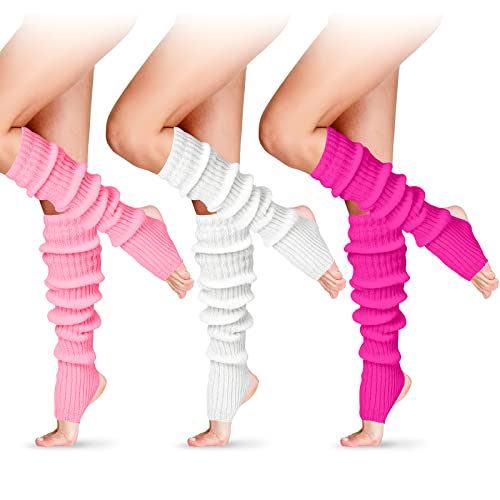 SATINIOR Women Winter Long Leg Warmers 24 Inch Over the Knee Ribbed Knit Leg Warmer for 80s Party Dance Sports - One Size - Pink, Rose Red, White - 3
