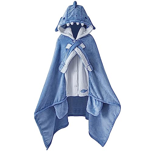 Shark Blanket Adult Wearable Shark Blanket, Super Soft Cozy Shark Shawl Cape Type Hooded Robe Air Conditioning Blanket Nap Blanket Pajamas 42x65 inch - Blue - One Size