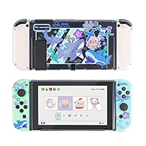 GeekShare Soft TPU Protective Case Slim Cover Case Compatible with Nintendo Switch and Joy Con- Shock-Absorption and Anti-Scratch -Shark Party