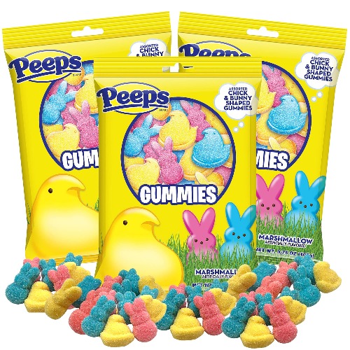 New 2023 Limited Edition Peeps Candies, Pink, Blue, and Yellow, Bunnies and Chicks, Easter Egg and Basket Stuffers, Pack of 3 (Gummy Candy) - Multi 3.5 Ounce (Pack of 3)