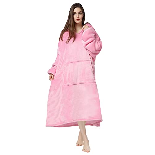 Oversized Microfiber & Sherpa Wearable Blanket, Seen On Shark Tank, One Size Fits All (Pink)