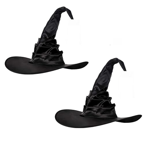 2 pezzi Cappello da strega di Halloween,Accessorio per travestimenti da strega con cappello da strega,Cappello da streghe nero per bambini Costume per adulti Accessori per vestire Halloween Cosplay - Nero