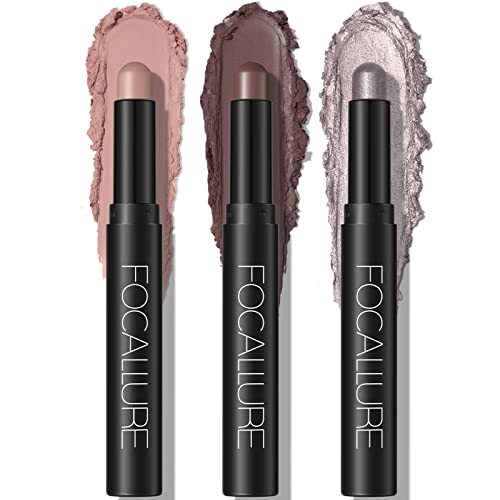 FOCALLURE 3PCS Cream Eyeshadow Stick Sets,Matte and Shimmer Eye Brightener Stick,Light to Dark Orange Eyeshadow Pencil,Long Lasting Waterproof Eye Shadow Highlighter Stick Makeup,Gold Rush - Rose Hangover