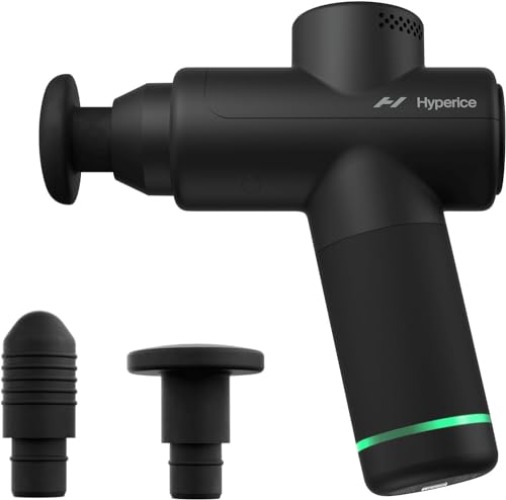 Hypervolt Go 2 in Black - Featuring Quiet Glide Technology - Handheld Percussion Massage Gun | 3 Speeds, 2 Interchangeable Heads | Helps Relieve Sore Muscles and Stiffness - Hypervolt Go 2 Black