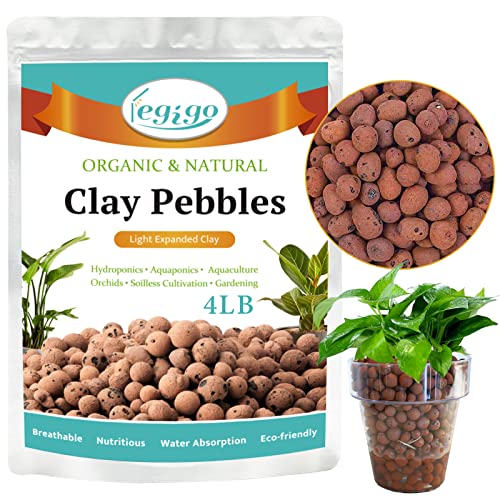 Legigo 4 LBS Organic Expanded Clay Pebbles, 4mm-16mm Light Clay Leca Balls for Plants, Natural Hydroton Clay Pebbles for Hydroponic & Aquaponics Growing, Orchid Potting Mix, Dutch Buckets, Drainage - 4LB