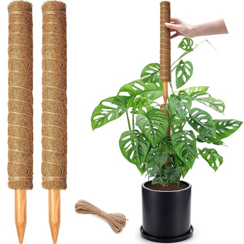 2 Pack 17 Inch Moss Pole, Stackable Moss Poles for Climbing Plants Monstera, Tall Plant Sticks Accessories, Large Coir Plant Support Stakes for Potted Plants Indoor, Pothos, Philodendron - 2 pack 17in