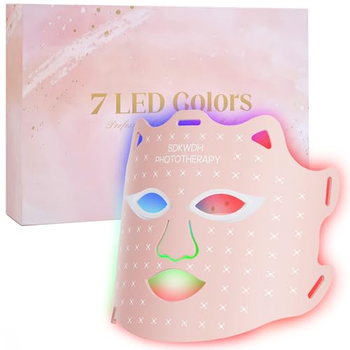 SDKWDH Blue Red Light Therapy Mask for Face,Led Face Mask Light Therapy At Home, 7 Colors LED Face Mask Light Therapy - Pink 011