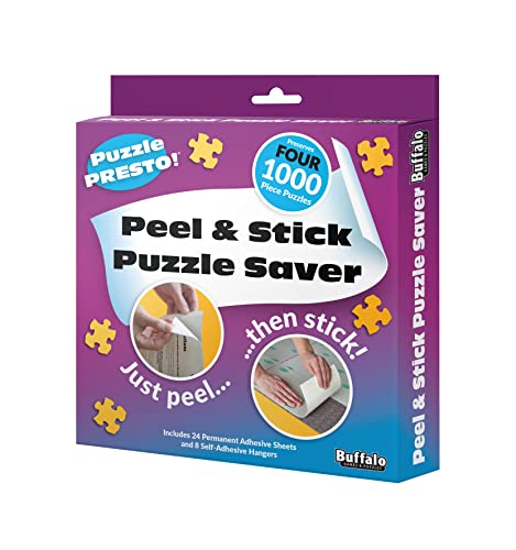 (4 Pack) Puzzle Presto! Peel & Stick Puzzle Saver: The Original and Still The Best Way to Preserve Your Finished Puzzle! 24 Adhesive Sheets and 8 Adhesive Hangars.