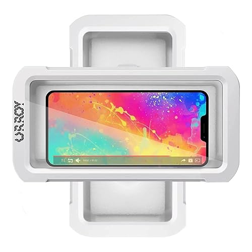 URROY Shower Phone Holder Waterproof, 360° Rotation Shower Phone Case, Anti-Fog High Sensitivity Universal Cover Mount Stand for Bathroom Wall Mirror Bathtub Kitchen, Gift for Men Women - White