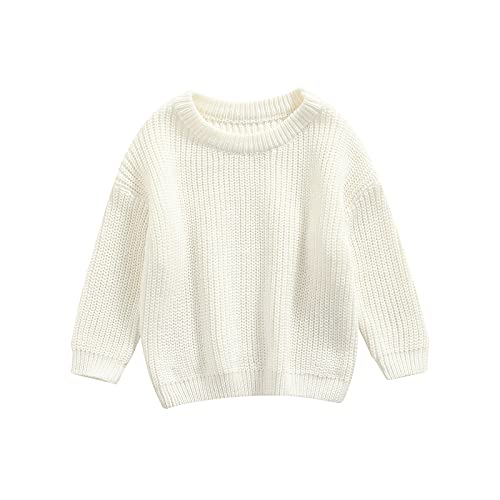 Baby Oversized Knitted Jumper Girls Boys Winter Ribbed Knit Sweater Chunky Pullover Long Sleeve Knitwear Top Soft Unisex Toddler Baby Clothes Autumn Outwear - 12-18 Months - A 01- White